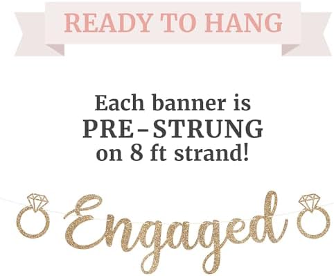 Pre-Strung Gold Glitter Engagement Banner - Happy Wedding Party Decor