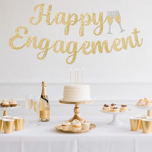 Pre-Strung Happy Engagement Banner Gold Glitter