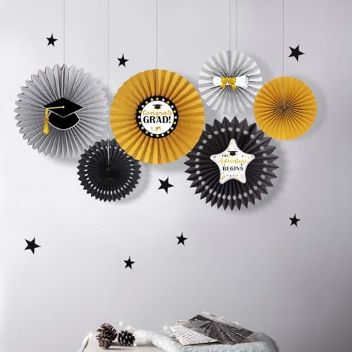 Decor365 Black Gold Silver Graduation Party Decor Fan Kit