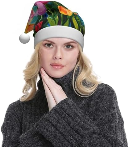 QINZHENG Tulip Garden Print Santa Hat for Women Adult