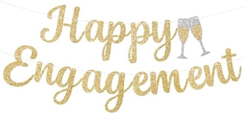 Pre-Strung Happy Engagement Banner Gold Glitter