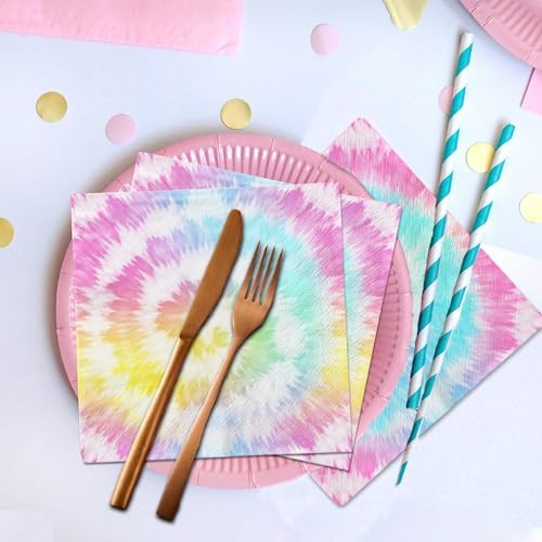 Tie Dye Birthday Napkins 40 Pcs Rainbow Party Decor