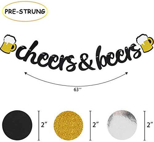 Cheers Beers Black Glitter Circle Dots Garland for Parties