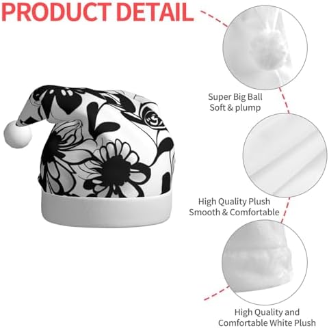 QINZHENG Black and White Flowers Santa Hat for Women