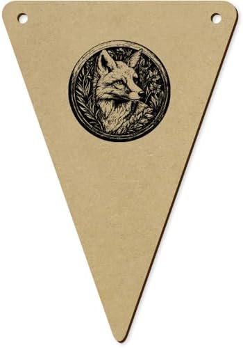 Azeeda 5 x 140mm Fox in Circle Frame Wooden Bunting Flags