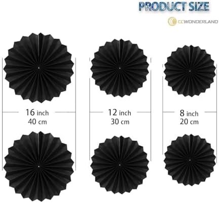 Black Round Paper Fan Decor Set of 6