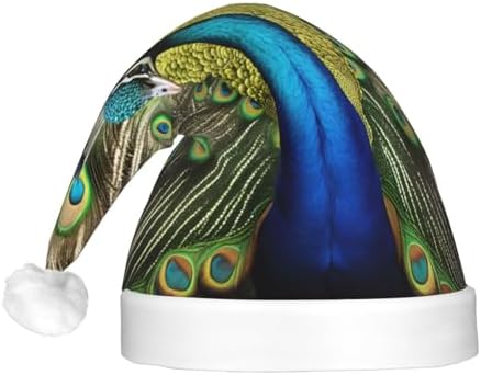 QinZheng Peacock Feather Print Santa Hat with LED Lights for Adults