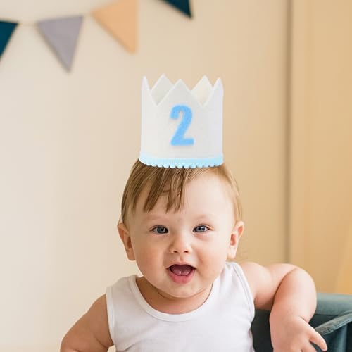 Birthday Crown for 2 Year Old Cream White with Blue Number