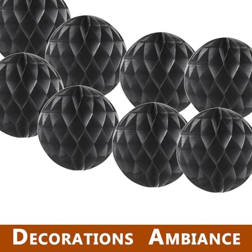 Yosawa 8 Pcs Paper Honeycomb Balls Decorations Black