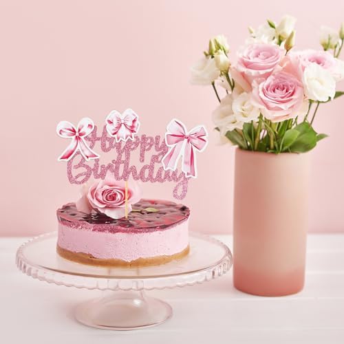 Pink Bow Coquette Cake Topper for Birthday Decorations