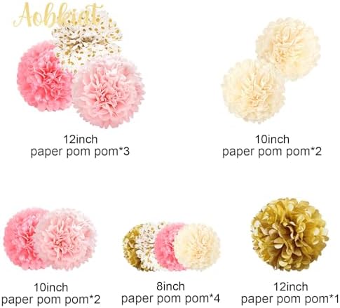 AOBKIAT Pink Gold Tissue Paper Pom Poms Set 12PCS