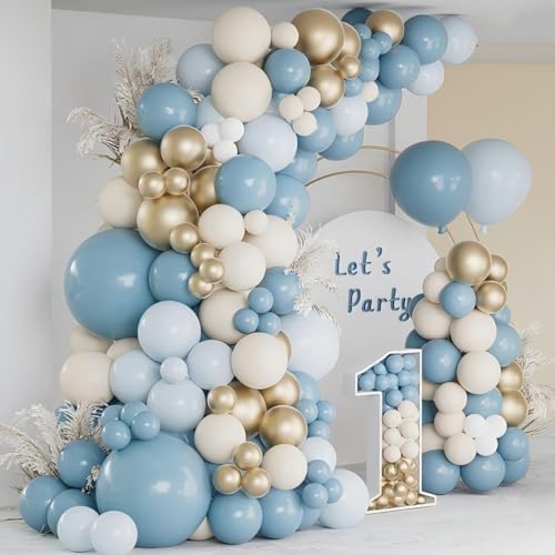 12 Inch Dusty Blue Gold Balloons Party Decor Set