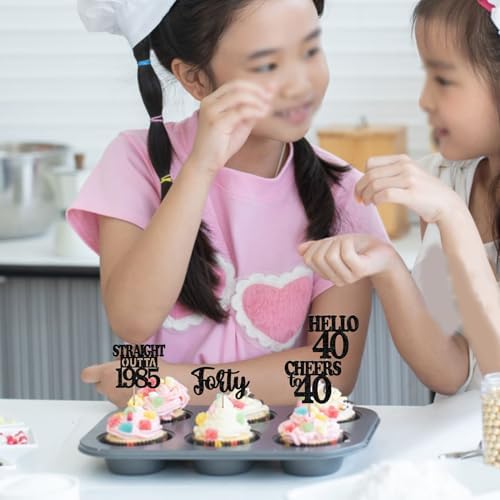 36PCS Happy 40th Birthday Cupcake Toppers Black Glitter