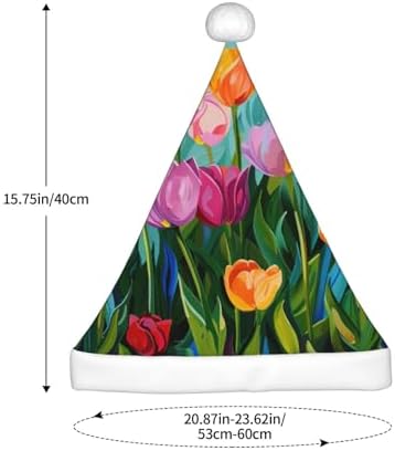 QINZHENG Tulip Garden Print Santa Hat for Women Adult