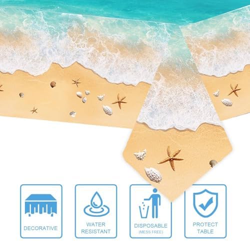 3Pcs Summer Ocean Waves Tablecloths for Pool Parties