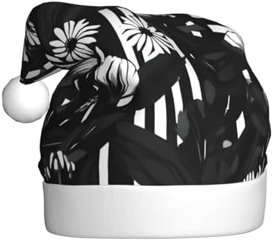 QINZHENG Personalized Santa Hat Black and White Striped Flowers Print