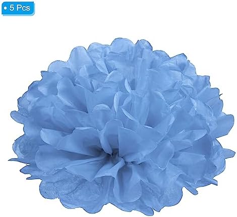 PATIKIL 8 Inch Lake Blue Tissue Pom Poms 5 Pack