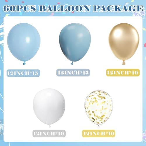 12 Inch Dusty Blue Gold Balloons Party Decor Set
