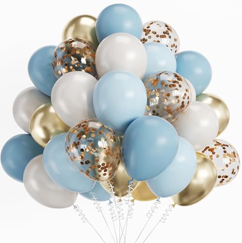 12 Inch Dusty Blue Gold Balloons Party Decor Set