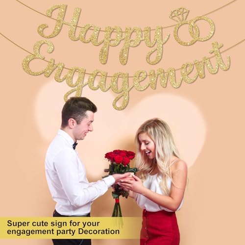 Gold Glitter Happy Engagement Banner
