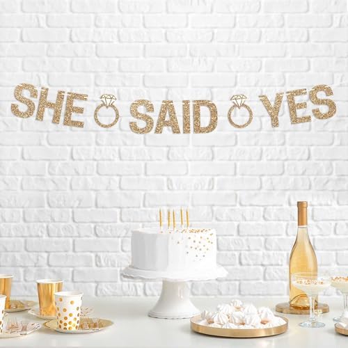 Gold Glitter She Said Yes Pre-Strung Banner - No DIY