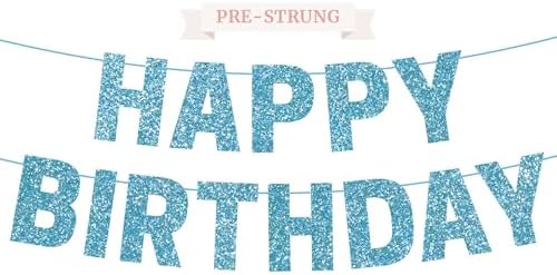 Light Blue Glitter Happy Birthday Banner - Pre-Strung