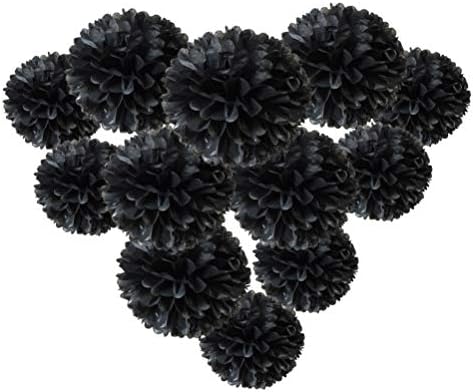 MOWO Black Tissue Paper Pom Poms Party Decor 12pc