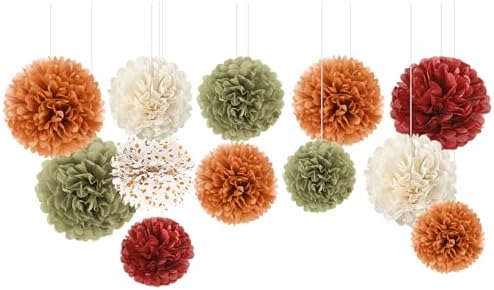 NICROLANDEE Fall Tissue Pom Poms Decorations 12 PCS
