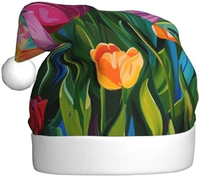 QINZHENG Tulip Garden Print Santa Hat for Women Adult