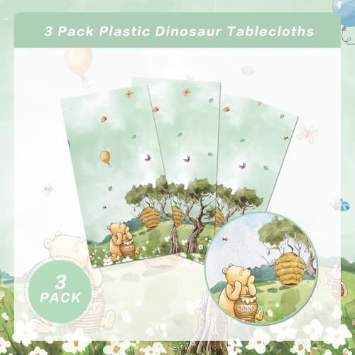 3pcs Bear Baby Shower Tablecloths 54x108 Inches Green
