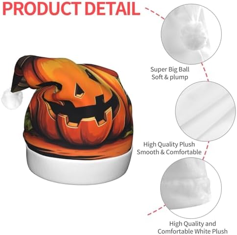 QINZHENG Halloween Pumpkin Print Velvet Santa Hat with LED Lights