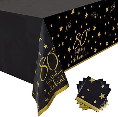 Gatherfun 80th Birthday Tablecloth 4 Pack Gold Black Waterproof