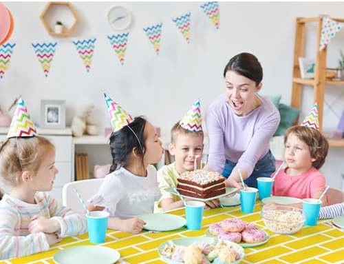 Oudain 4pcs 54x108 Inch Building Block Tablecloths for Kids Birthday Party