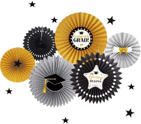Decor365 Black Gold Silver Graduation Party Decor Fan Kit