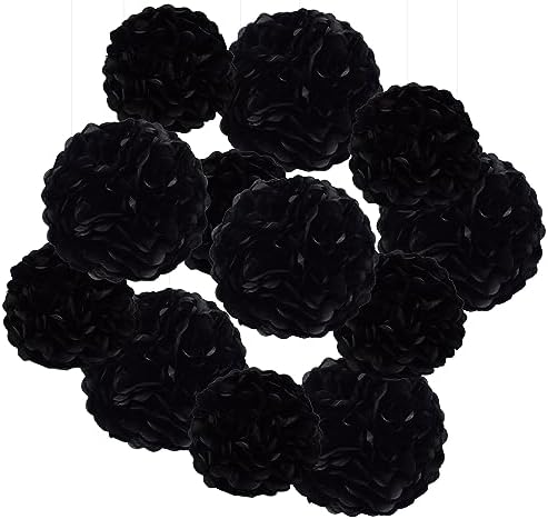 Hocansen 12Pcs Tissue Paper Pompoms 10in 12in Black Party Decorations