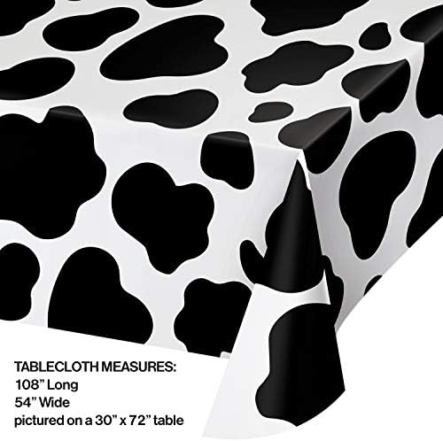 Creative Converting Cow Print Plastic Tablecover 54 x 108 Black and White