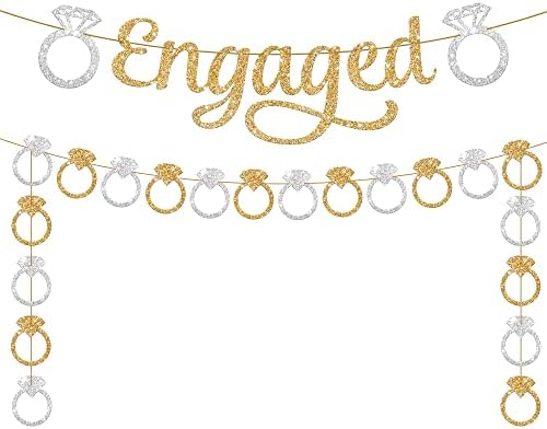 KatchOn Gold and Silver Glitter Engagement Banner - 10 Feet 2 Strings No DIY