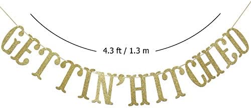 Gettin Hitched Gold Glitter Banner for Engagement Parties