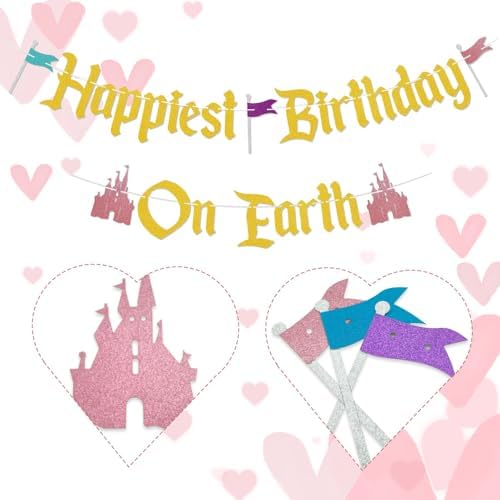 Happiest Birthday On Earth Banner Castle Theme Hanging Decoration