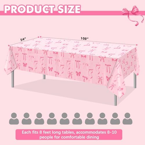 PHOGARY Pink Bow Tablecloths 3PCS for Birthday Party