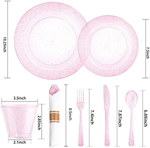 DaYammi 350PCS Rose Gold Glitter Dinnerware Set