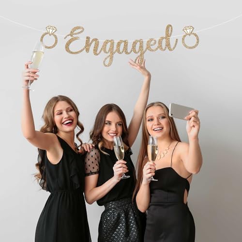 Pre-Strung Gold Glitter Engagement Banner - Happy Wedding Party Decor