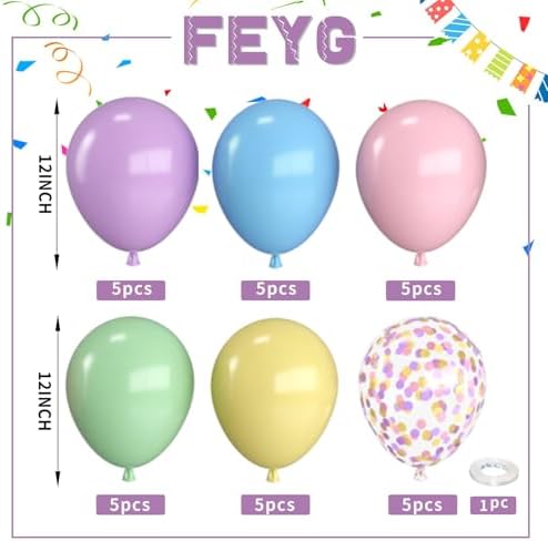 FEYG Pastel Balloons 12 Inch Rainbow Kit