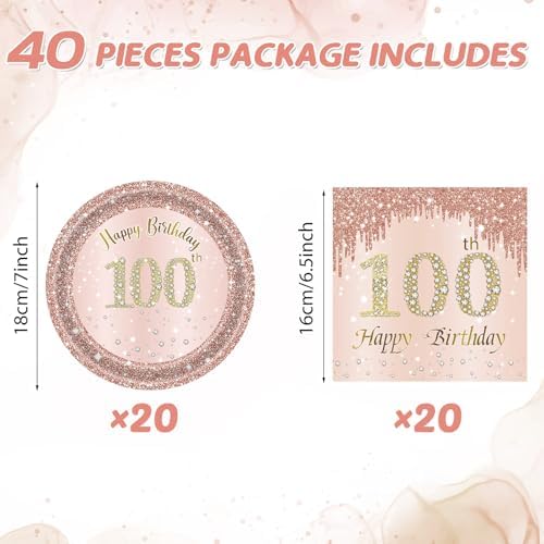 100th Birthday Decorations Rose Gold Party Supplies