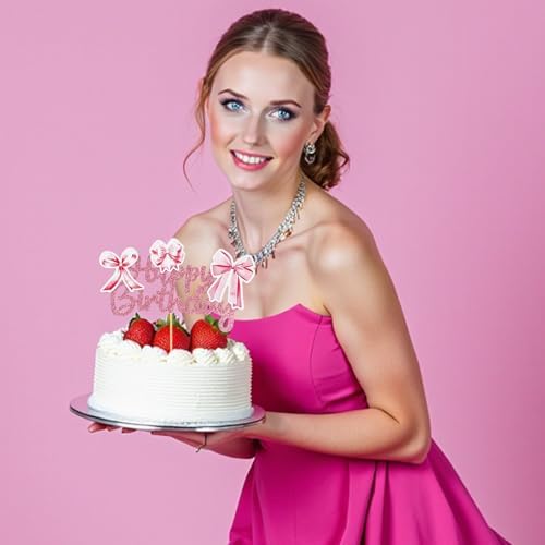 Pink Bow Coquette Cake Topper for Birthday Decorations