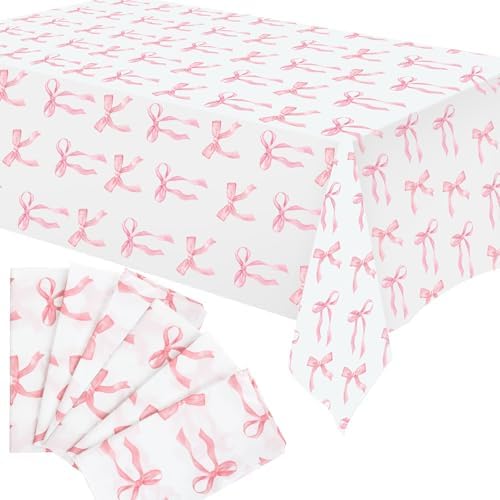 Oudain 6 Pcs Pink Bow Table Cloth 54x108 Inch