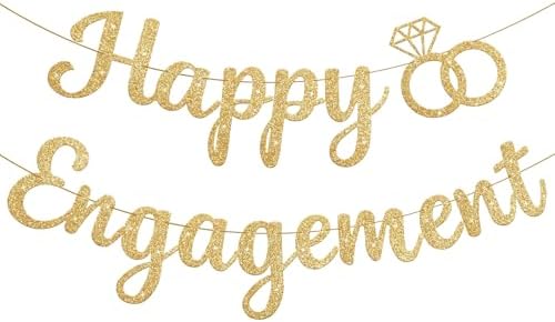 Gold Glitter Happy Engagement Banner