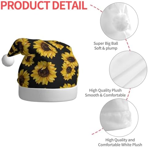 QINZHENG Golden Sunflowers Santa Hat for Women