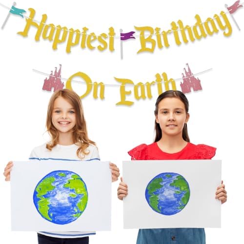 Happiest Birthday On Earth Banner Castle Theme Hanging Decoration