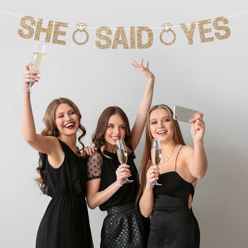 Gold Glitter She Said Yes Pre-Strung Banner - No DIY